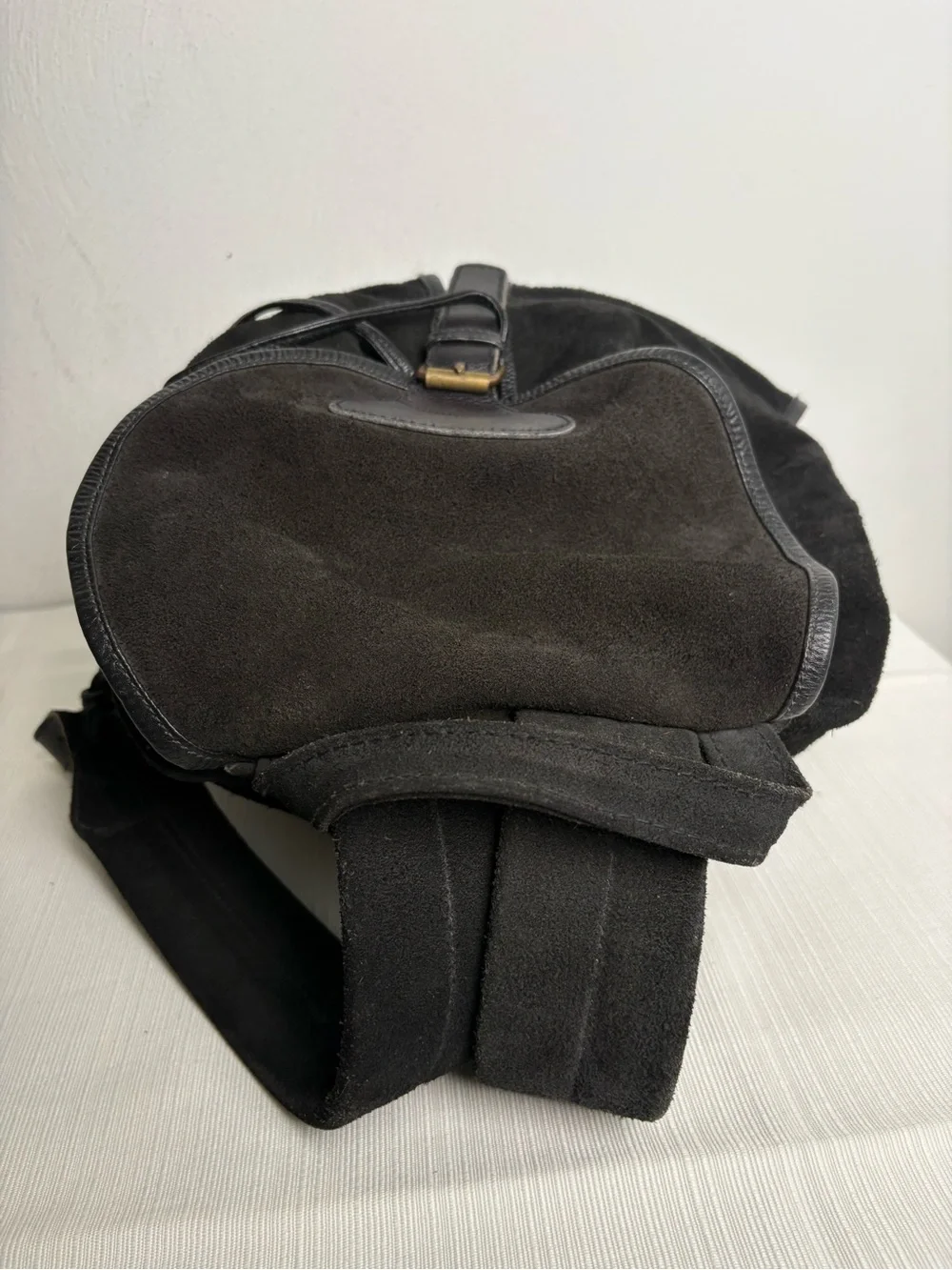 Vintage Handmade in Pakistan Genuine Suede Leather Buckle Drawstring Backpack